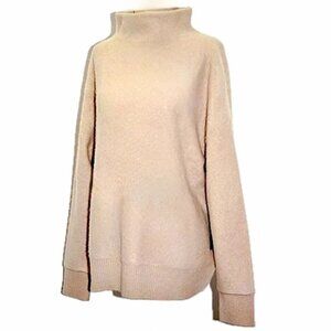 TAHARI Cashmere Oversize Fit Sweater Mock Neck Banded Cuff/Hem Beige Wm Sz L NEW